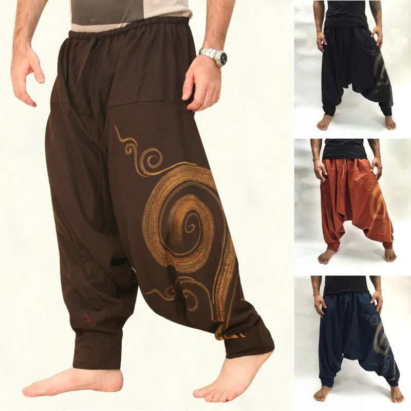 The Zenith Nomad Premium Men's Harem Yoga Pants - High-Definition Baggy Hippie Boho Style Aladdin Silhouette Trousers, Ultra-Breathable Mid-Waist Elastic Comfort Casual Urban-Gypsy Lounge Wear Apparel