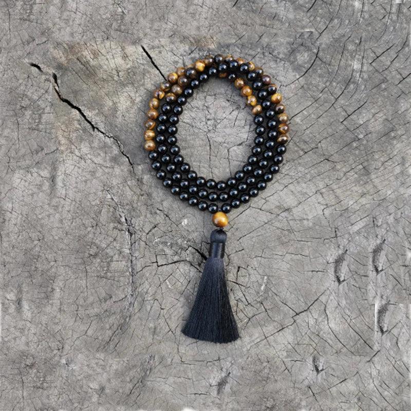 🐅 The "Grounded Warrior" Set: Tiger’s Eye & Black Onyx 108 Mala Necklace + Bracelet