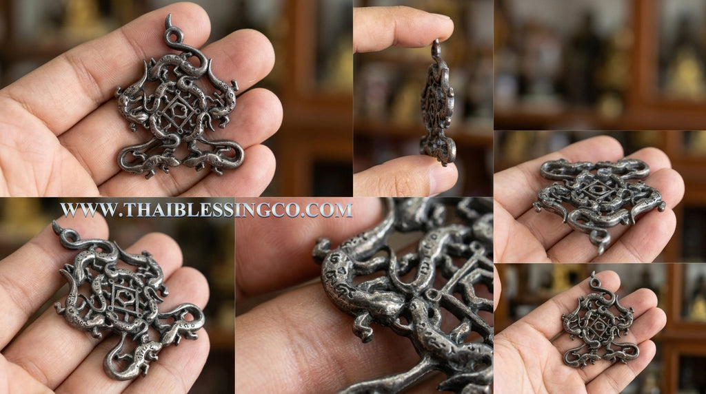 ✨ Imperial "Nine-Fold Binding Geckos" (Jing-Jok 9 Kiew): The Sovereign of Infinite Seduction and Wealth-Hooking Magnetism by Luang Pu Ya Than Tone, Wat Ban Phub (Sacred Elephant-Hook Lead-Cast Edition)