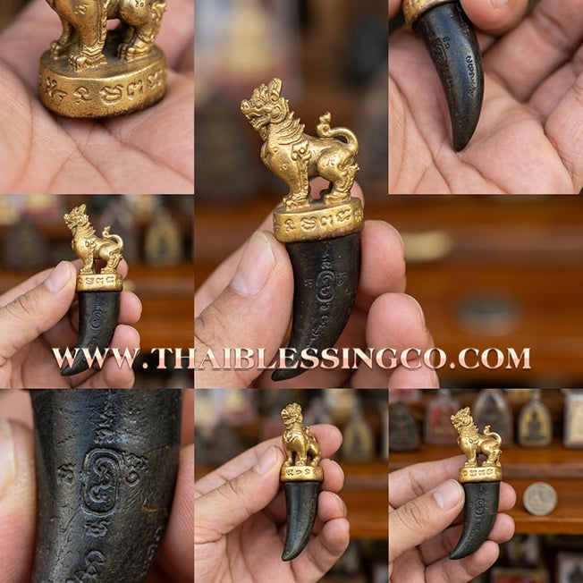 🦁 Sacred "Kiao Samlit" Singha Maha Chok: Authentic Thai Victory Bronze Lion of Fortune & Millionaire Abundance by Wat Traimit (2016)
