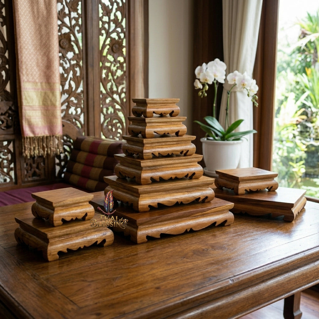 🔱 Handcrafted Premium Golden Teak Low-Leg Pedestal Stand Single-Unit Premium Teakwood Base in Four Tactical Scale Dimensions (Sizes 1 to 4) – The Ultimate Elegant Grounding Foundation for Buddha Statues, Sacred Artifacts & Elite Amulet Presentations!