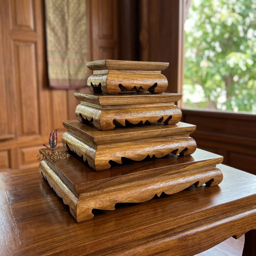 🔱 Handcrafted Premium Golden Teak Low-Leg Pedestal Stand Single-Unit Premium Teakwood Base in Four Tactical Scale Dimensions (Sizes 1 to 4) – The Ultimate Elegant Grounding Foundation for Buddha Statues, Sacred Artifacts & Elite Amulet Presentations!
