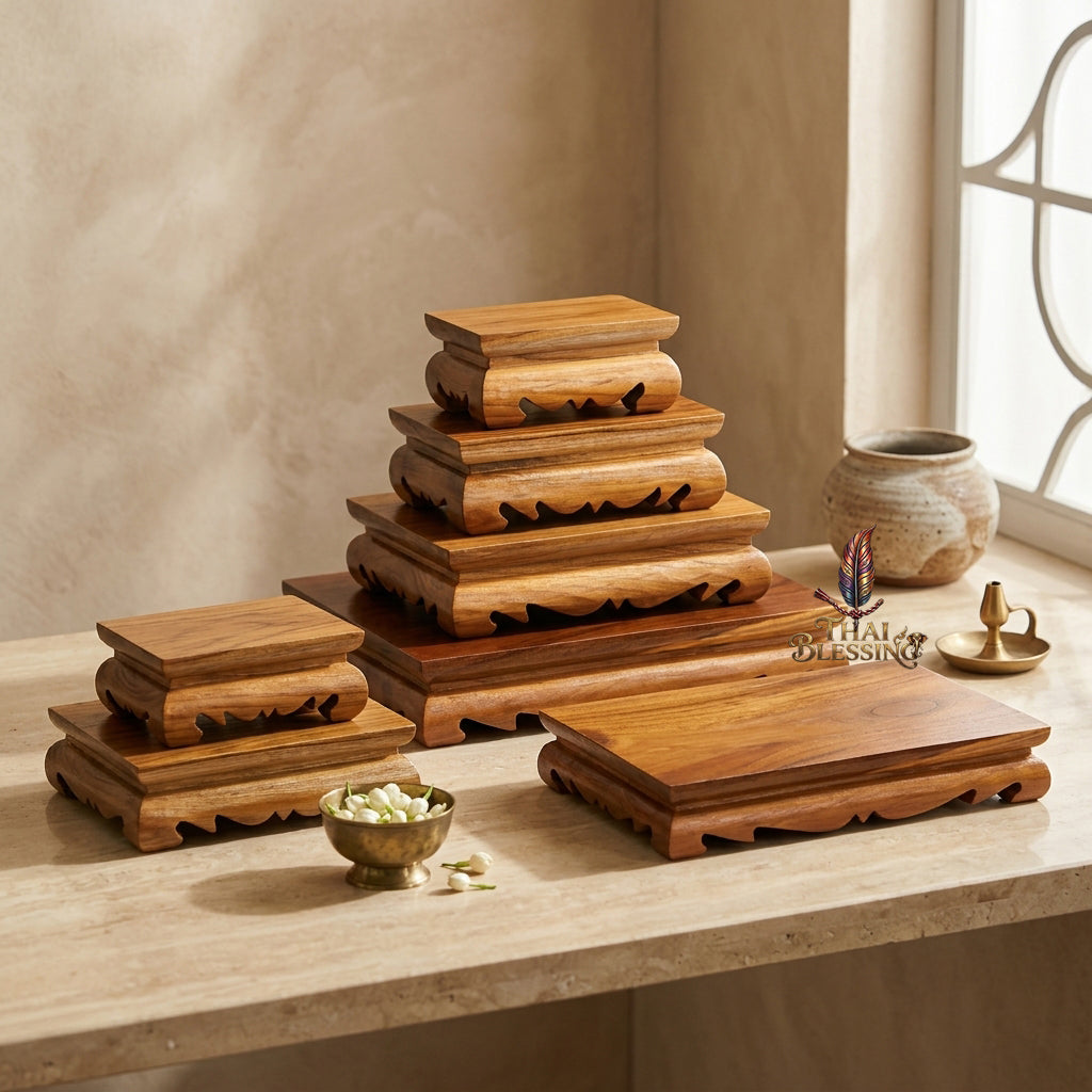 🔱 Handcrafted Premium Golden Teak Low-Leg Pedestal Stand Single-Unit Premium Teakwood Base in Four Tactical Scale Dimensions (Sizes 1 to 4) – The Ultimate Elegant Grounding Foundation for Buddha Statues, Sacred Artifacts & Elite Amulet Presentations!