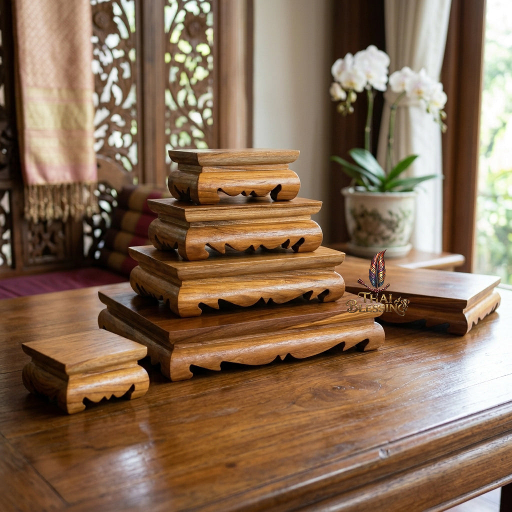 🔱 Handcrafted Premium Golden Teak Low-Leg Pedestal Stand Single-Unit Premium Teakwood Base in Four Tactical Scale Dimensions (Sizes 1 to 4) – The Ultimate Elegant Grounding Foundation for Buddha Statues, Sacred Artifacts & Elite Amulet Presentations!