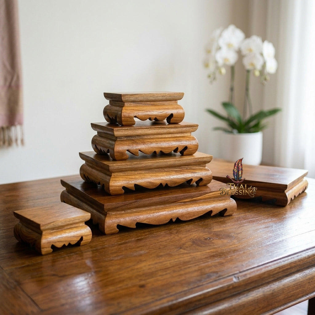 🔱 Handcrafted Premium Golden Teak Low-Leg Pedestal Stand Single-Unit Premium Teakwood Base in Four Tactical Scale Dimensions (Sizes 1 to 4) – The Ultimate Elegant Grounding Foundation for Buddha Statues, Sacred Artifacts & Elite Amulet Presentations!