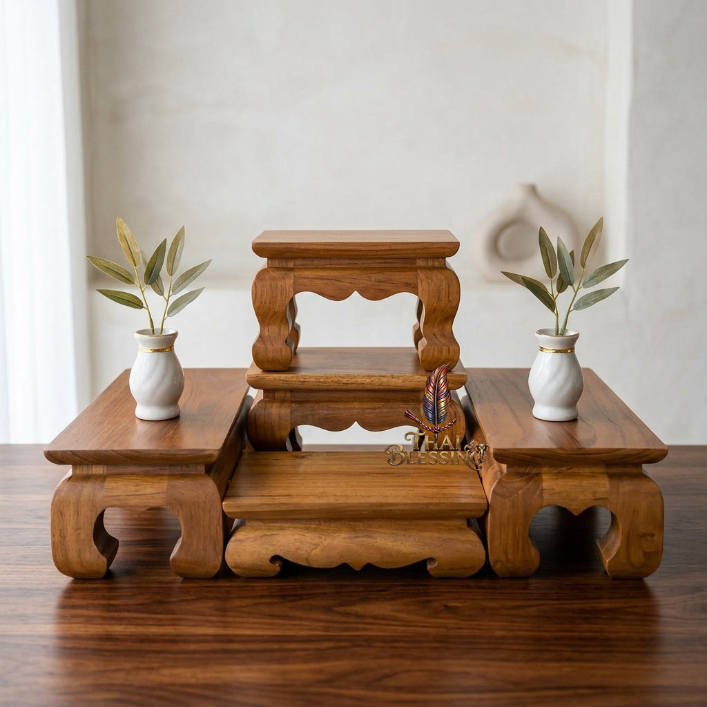 🔱 Handcrafted Premium Golden Teak Miniature Altar Series: Authentic 100% Teak Mastery – Two Tactical Modular Configurations (4-Piece Hierarchy Matrix & 2-Piece Dual-Style Core) for Space-Saving Sanctuaries, Luxury Condos & Corporate Workspaces! 4-Piece Hierarchical Set