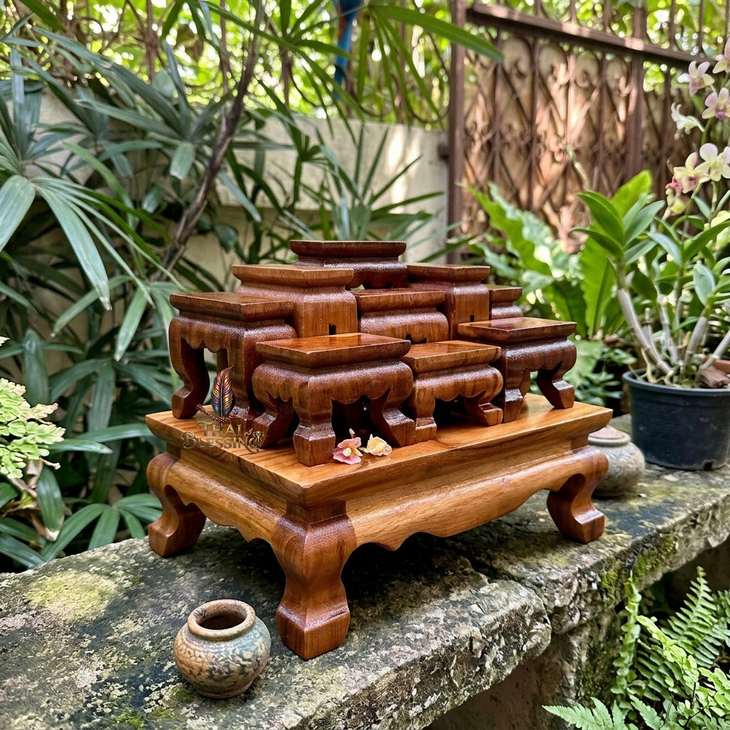 🔱 Handcrafted Premium Golden Teak Miniature Altar Set Authentic Teak Mastery with Protective Lacquer Finish & Royal Lion-Leg Accents – Perfect High-Vibration Solution for Space-Constrained Altars, Corporate Desks & Auspicious Spiritual Alignments!