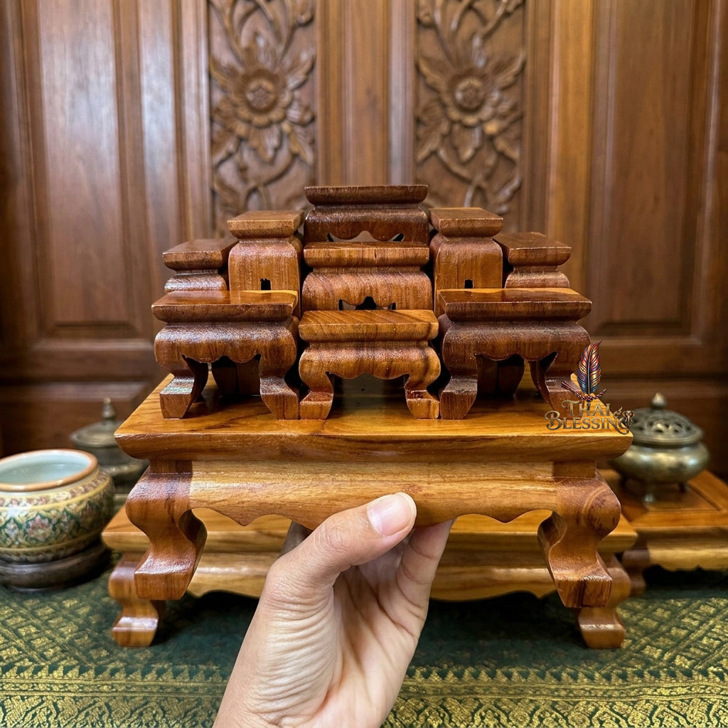 🔱 Handcrafted Premium Golden Teak Miniature Altar Set Authentic Teak Mastery with Protective Lacquer Finish & Royal Lion-Leg Accents – Perfect High-Vibration Solution for Space-Constrained Altars, Corporate Desks & Auspicious Spiritual Alignments!