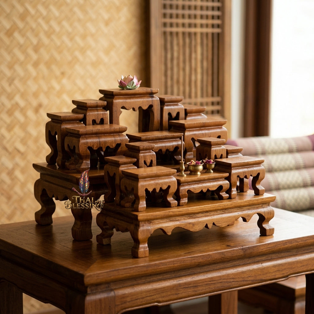 🔱 Handcrafted Premium Golden Teak Miniature Altar Set Authentic Teak Mastery with Protective Lacquer Finish & Royal Lion-Leg Accents – Perfect High-Vibration Solution for Space-Constrained Altars, Corporate Desks & Auspicious Spiritual Alignments!