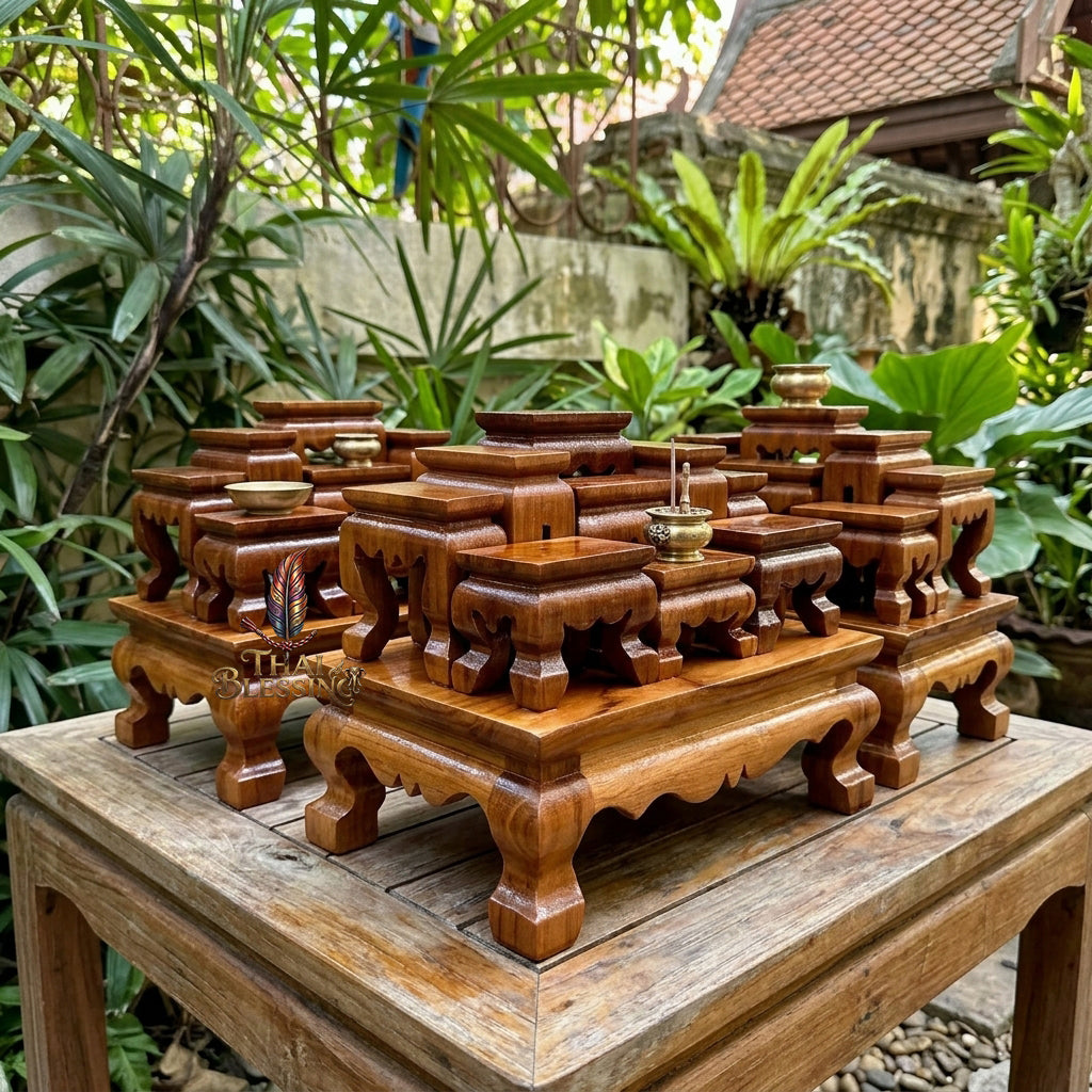 🔱 Handcrafted Premium Golden Teak Miniature Altar Set Authentic Teak Mastery with Protective Lacquer Finish & Royal Lion-Leg Accents – Perfect High-Vibration Solution for Space-Constrained Altars, Corporate Desks & Auspicious Spiritual Alignments!