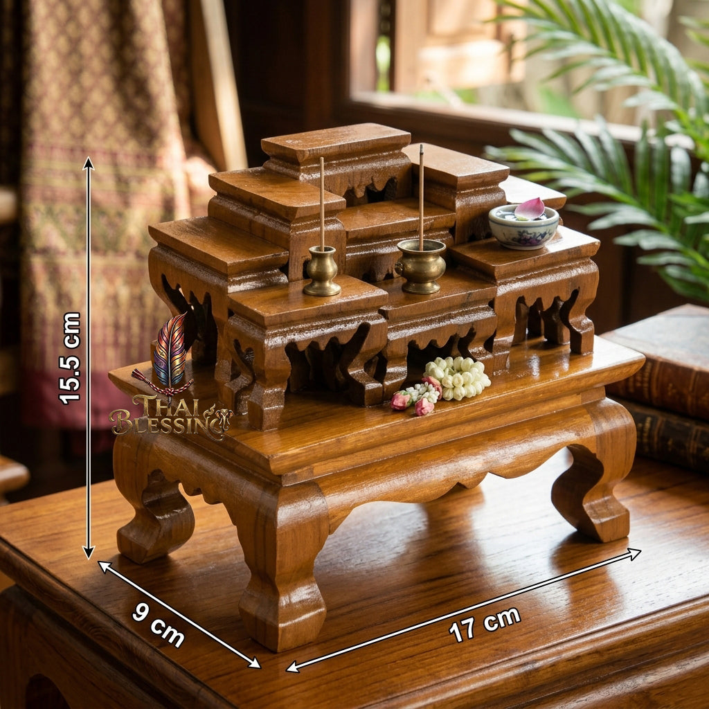 🔱 Handcrafted Premium Golden Teak Miniature Altar Set Authentic Teak Mastery with Protective Lacquer Finish & Royal Lion-Leg Accents – Perfect High-Vibration Solution for Space-Constrained Altars, Corporate Desks & Auspicious Spiritual Alignments!