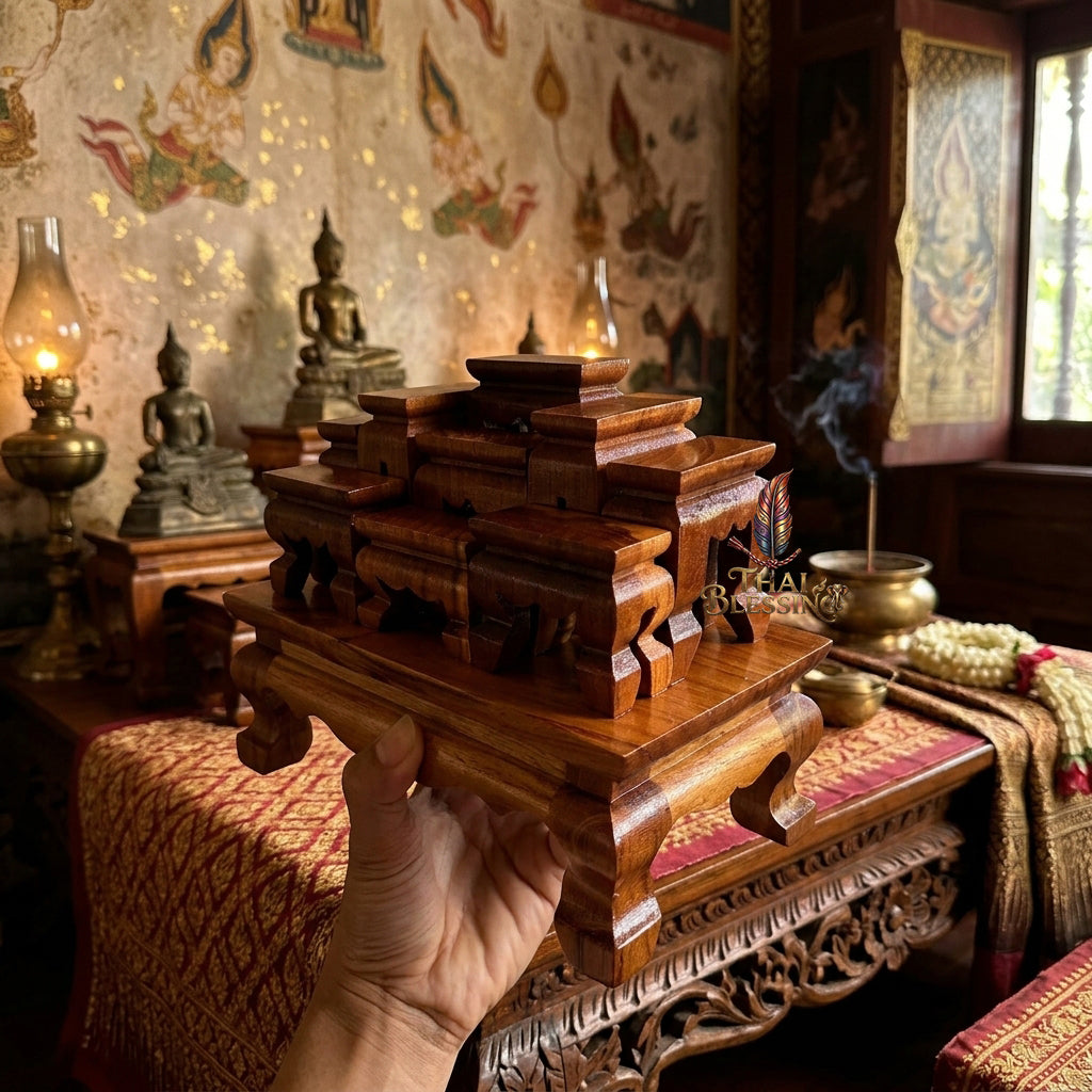 🔱 Handcrafted Premium Golden Teak Miniature Altar Set Authentic Teak Mastery with Protective Lacquer Finish & Royal Lion-Leg Accents – Perfect High-Vibration Solution for Space-Constrained Altars, Corporate Desks & Auspicious Spiritual Alignments!