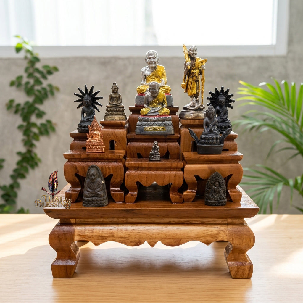🔱 Handcrafted Premium Golden Teak Miniature Altar Set Authentic Teak Mastery with Protective Lacquer Finish & Royal Lion-Leg Accents – Perfect High-Vibration Solution for Space-Constrained Altars, Corporate Desks & Auspicious Spiritual Alignments!