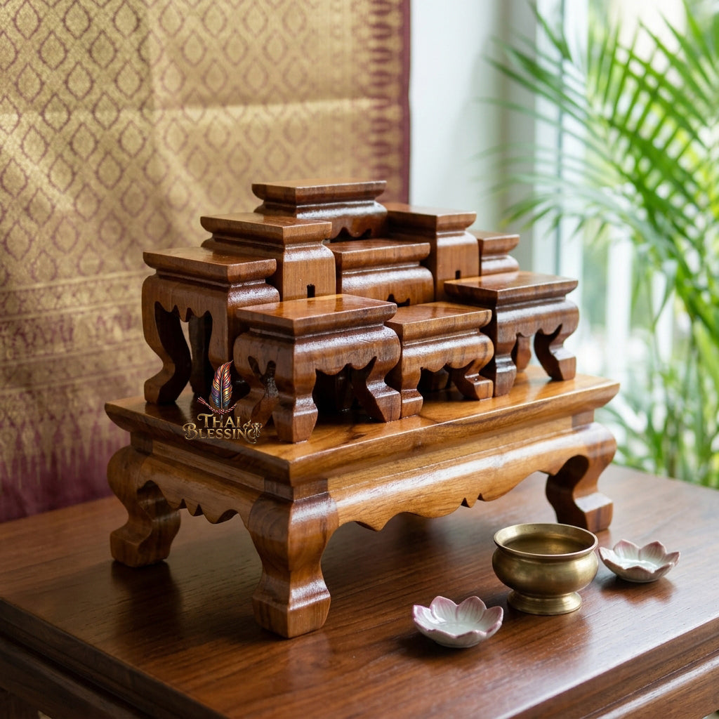 🔱 Handcrafted Premium Golden Teak Miniature Altar Set Authentic Teak Mastery with Protective Lacquer Finish & Royal Lion-Leg Accents – Perfect High-Vibration Solution for Space-Constrained Altars, Corporate Desks & Auspicious Spiritual Alignments!