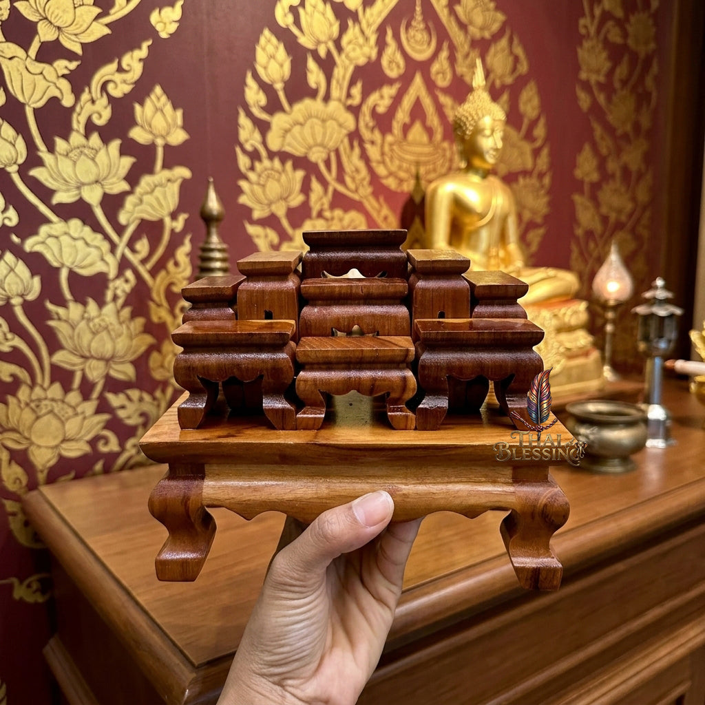 🔱 Handcrafted Premium Golden Teak Miniature Altar Set Authentic Teak Mastery with Protective Lacquer Finish & Royal Lion-Leg Accents – Perfect High-Vibration Solution for Space-Constrained Altars, Corporate Desks & Auspicious Spiritual Alignments!