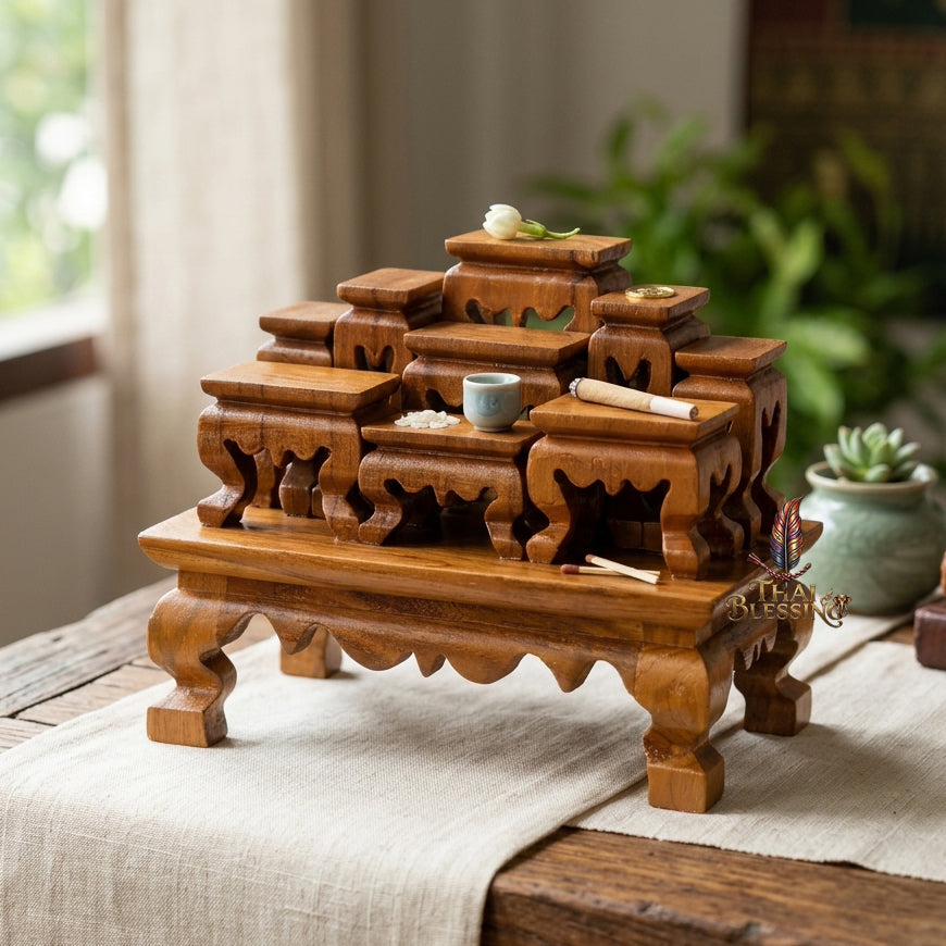 🔱 Handcrafted Premium Golden Teak Miniature Altar Set Authentic Teak Mastery with Protective Lacquer Finish & Royal Lion-Leg Accents – Perfect High-Vibration Solution for Space-Constrained Altars, Corporate Desks & Auspicious Spiritual Alignments!