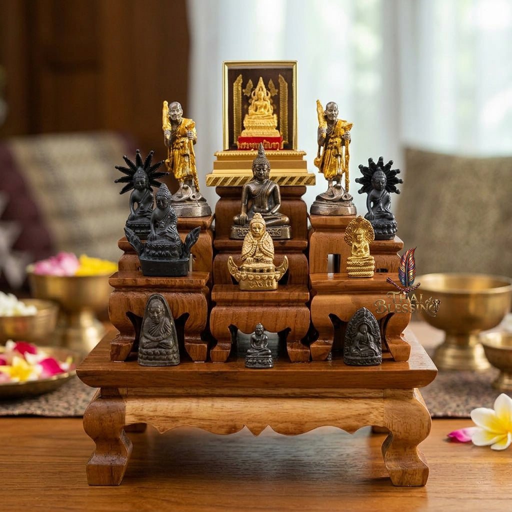 🔱 Handcrafted Premium Golden Teak Miniature Altar Set Authentic Teak Mastery with Protective Lacquer Finish & Royal Lion-Leg Accents – Perfect High-Vibration Solution for Space-Constrained Altars, Corporate Desks & Auspicious Spiritual Alignments!
