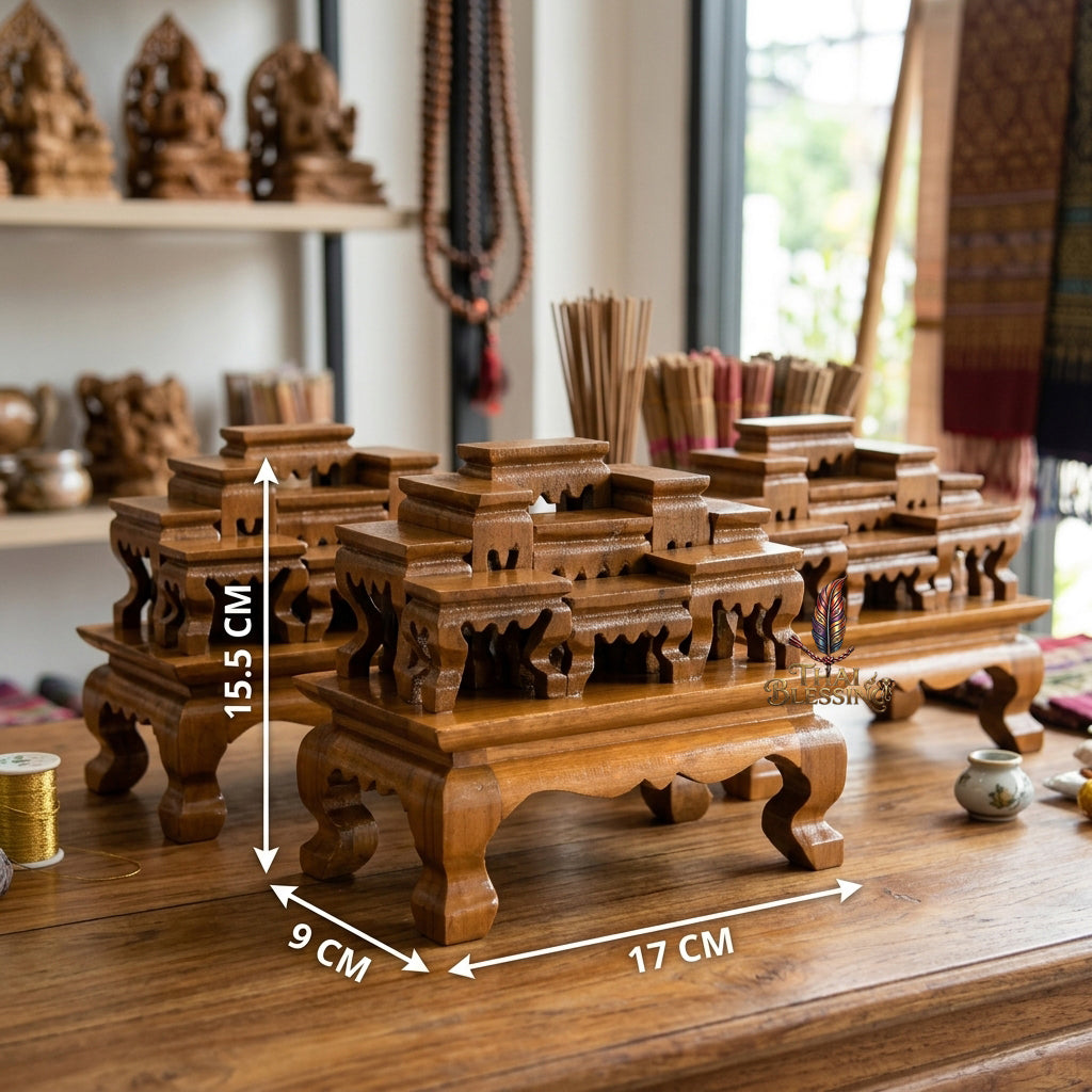 🔱 Handcrafted Premium Golden Teak Miniature Altar Set Authentic Teak Mastery with Protective Lacquer Finish & Royal Lion-Leg Accents – Perfect High-Vibration Solution for Space-Constrained Altars, Corporate Desks & Auspicious Spiritual Alignments!