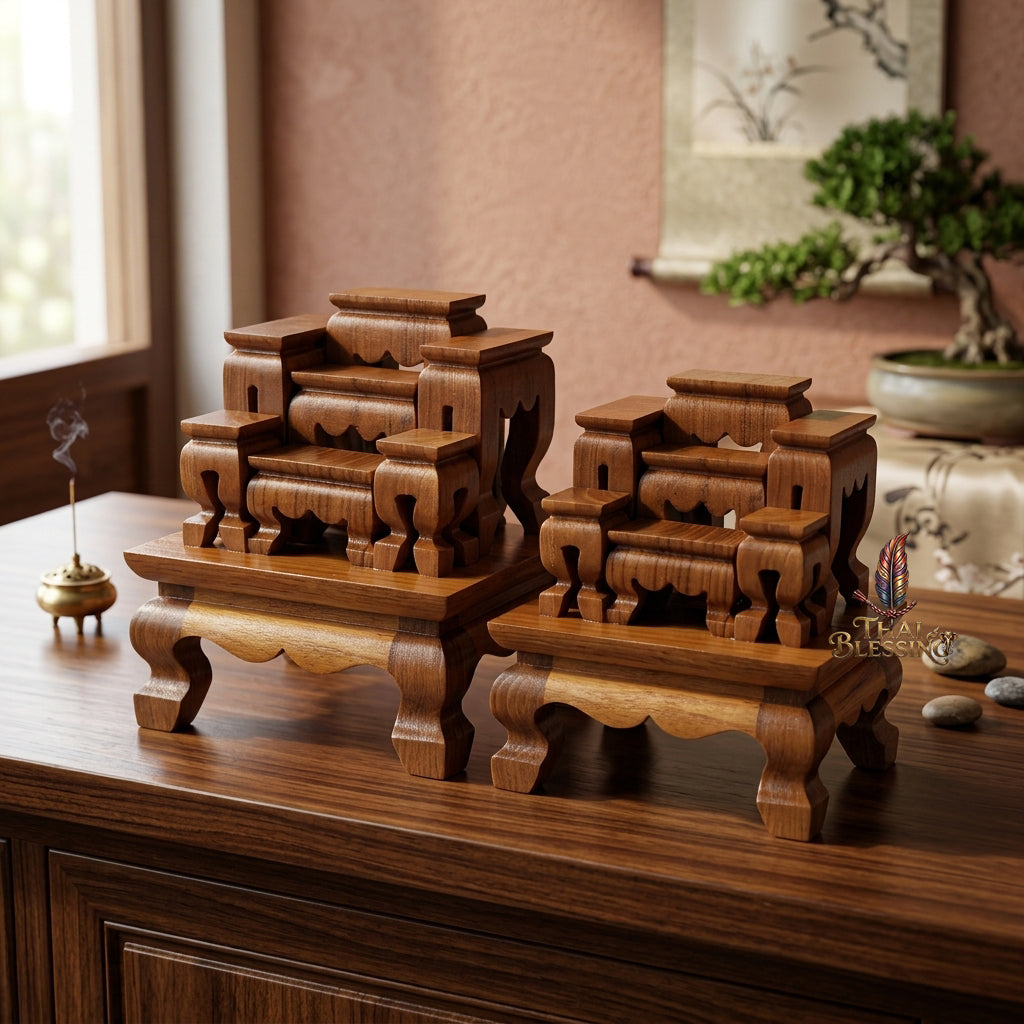 🔱 Handcrafted Premium Golden Teak Toh Moo 7 Miniature Altar Set 100% Genuine Teak Mastery with High-Gloss Protective Shield – The Ultimate Space-Saving Layout for Micro Buddha Statues, High-Value Amulets & Desktop Spiritual Alignments!