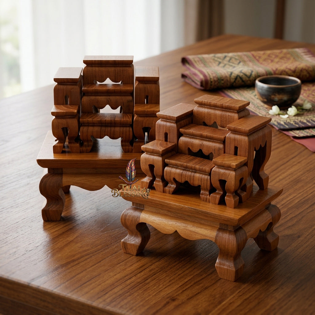 🔱 Handcrafted Premium Golden Teak Toh Moo 7 Miniature Altar Set 100% Genuine Teak Mastery with High-Gloss Protective Shield – The Ultimate Space-Saving Layout for Micro Buddha Statues, High-Value Amulets & Desktop Spiritual Alignments!
