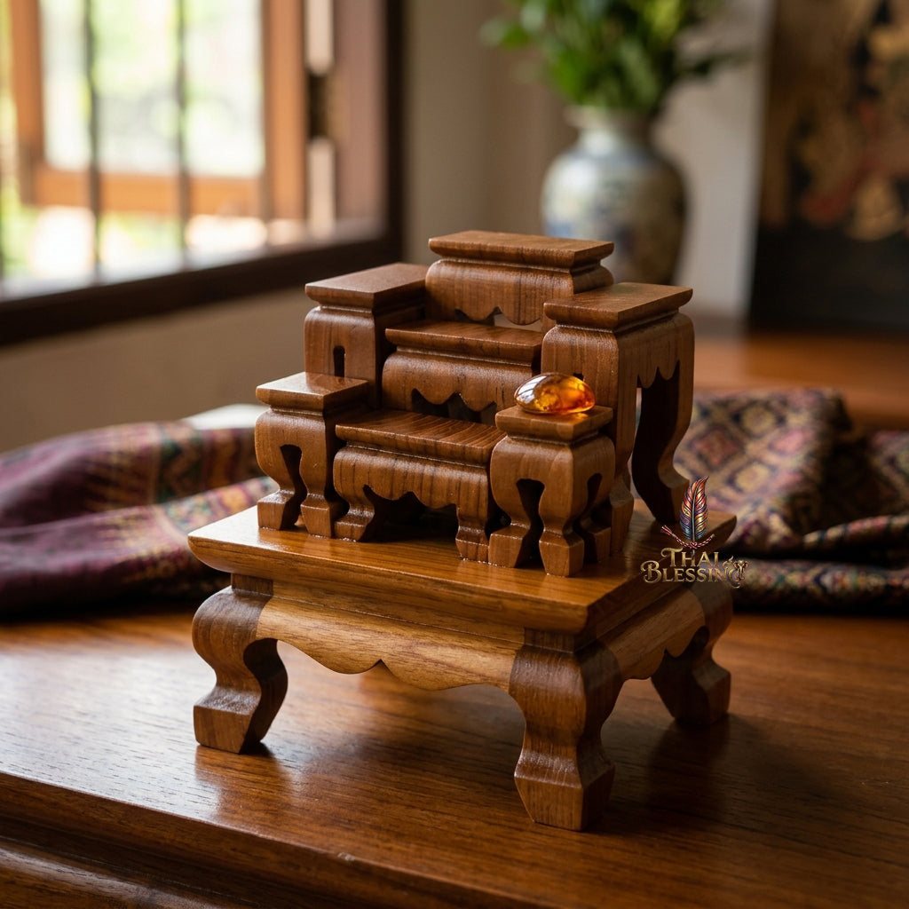 🔱 Handcrafted Premium Golden Teak Toh Moo 7 Miniature Altar Set 100% Genuine Teak Mastery with High-Gloss Protective Shield – The Ultimate Space-Saving Layout for Micro Buddha Statues, High-Value Amulets & Desktop Spiritual Alignments!