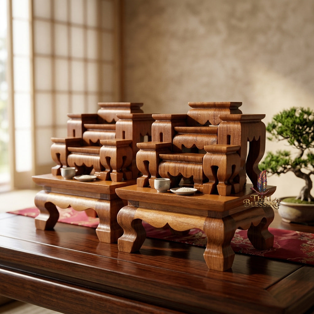 🔱 Handcrafted Premium Golden Teak Toh Moo 7 Miniature Altar Set 100% Genuine Teak Mastery with High-Gloss Protective Shield – The Ultimate Space-Saving Layout for Micro Buddha Statues, High-Value Amulets & Desktop Spiritual Alignments!