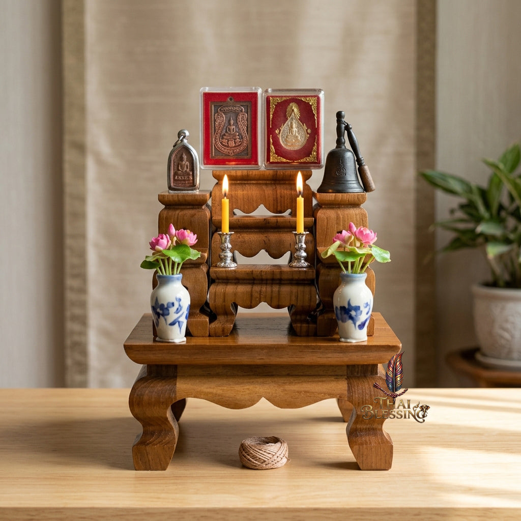 🔱 Handcrafted Premium Golden Teak Toh Moo 7 Miniature Altar Set 100% Genuine Teak Mastery with High-Gloss Protective Shield – The Ultimate Space-Saving Layout for Micro Buddha Statues, High-Value Amulets & Desktop Spiritual Alignments!