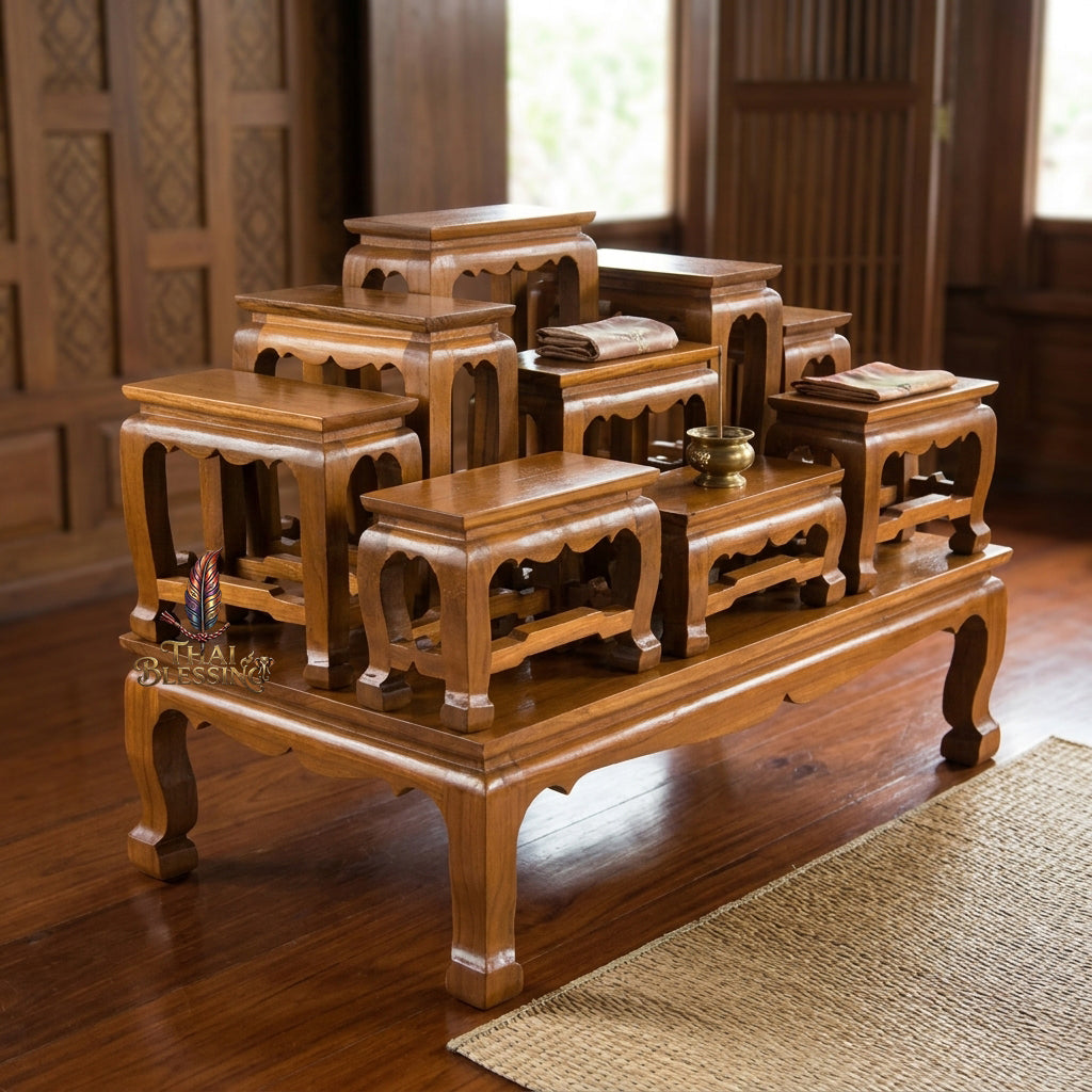 🔱 Handcrafted Premium Golden Teak Toh Moo 9 Altar Set 10-Piece Golden Teak Masterpiece with High-Gloss Protective Shield – Perfect Space-Saving, High-Vibration Hierarchical Solution for Home Sanctuaries, Luxury Condos & Professional Executive Suites!