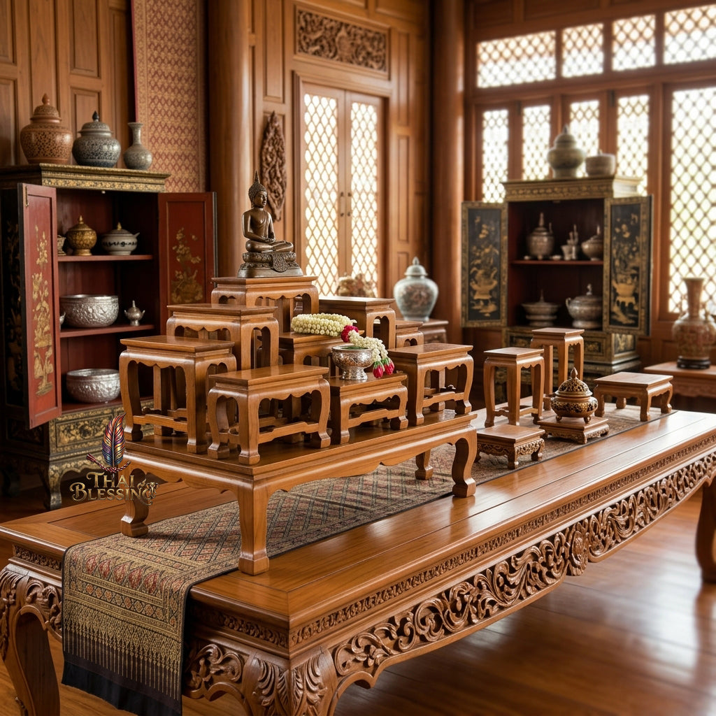 🔱 Handcrafted Premium Golden Teak Toh Moo 9 Altar Set 10-Piece Golden Teak Masterpiece with High-Gloss Protective Shield – Perfect Space-Saving, High-Vibration Hierarchical Solution for Home Sanctuaries, Luxury Condos & Professional Executive Suites!