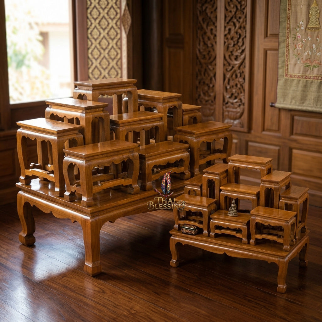 🔱 Handcrafted Premium Golden Teak Toh Moo 9 Altar Set 10-Piece Golden Teak Masterpiece with High-Gloss Protective Shield – Perfect Space-Saving, High-Vibration Hierarchical Solution for Home Sanctuaries, Luxury Condos & Professional Executive Suites!