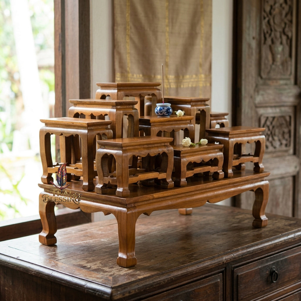 🔱 Handcrafted Premium Golden Teak Toh Moo 9 Altar Set 10-Piece Golden Teak Masterpiece with High-Gloss Protective Shield – Perfect Space-Saving, High-Vibration Hierarchical Solution for Home Sanctuaries, Luxury Condos & Professional Executive Suites!