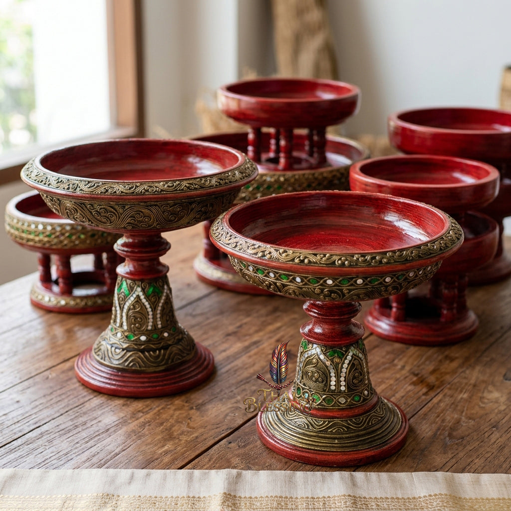🔱 Handcrafted Traditional Lanna Wooden Jao Nang Pedestal Phan Series Multi-Scale Outer Diameter Spectrum (6" to 14") – Authentic Hand-Turned Chamchuri Wood Masterpiece!