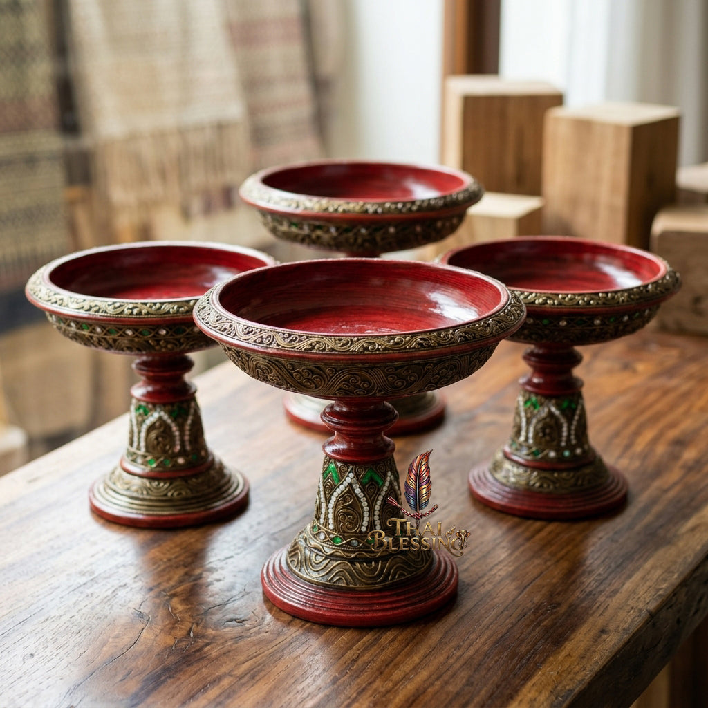 🔱 Handcrafted Traditional Lanna Wooden Jao Nang Pedestal Phan Series Multi-Scale Outer Diameter Spectrum (6" to 14") – Authentic Hand-Turned Chamchuri Wood Masterpiece!