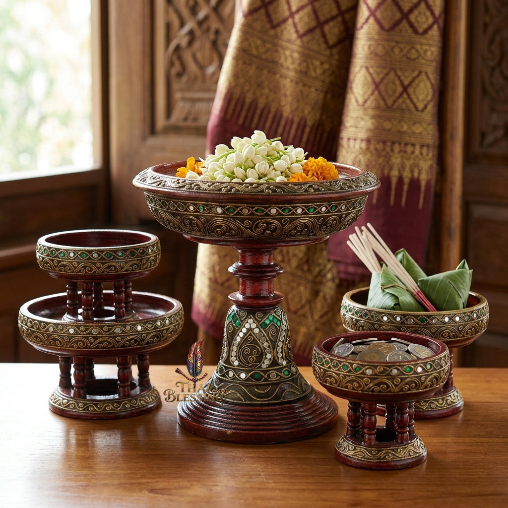 🔱 Handcrafted Traditional Lanna Wooden Jao Nang Pedestal Phan Series Multi-Scale Outer Diameter Spectrum (6" to 14") – Authentic Hand-Turned Chamchuri Wood Masterpiece!