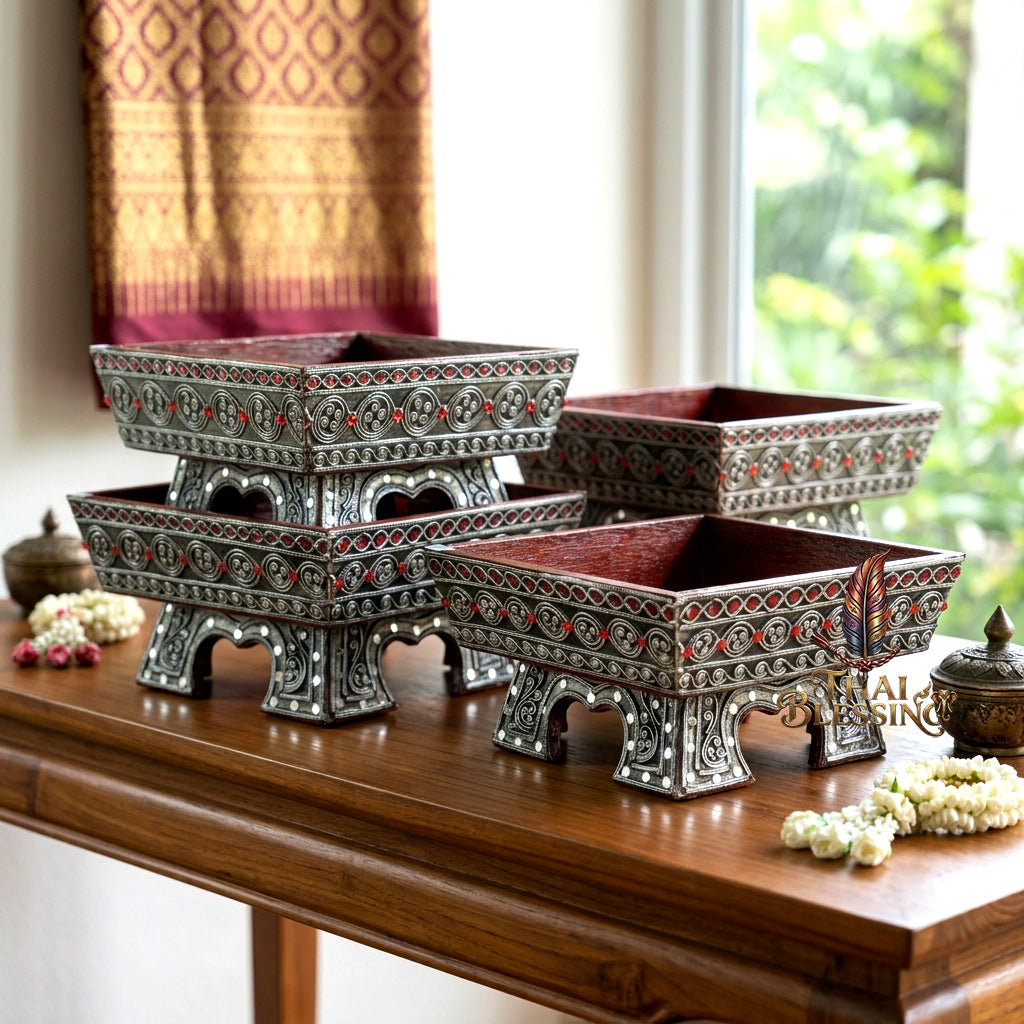 🔱 Handcrafted Traditional Thai Square Wooden Khantoke Series Authentic Hand-Carved Lanna Masterpiece!