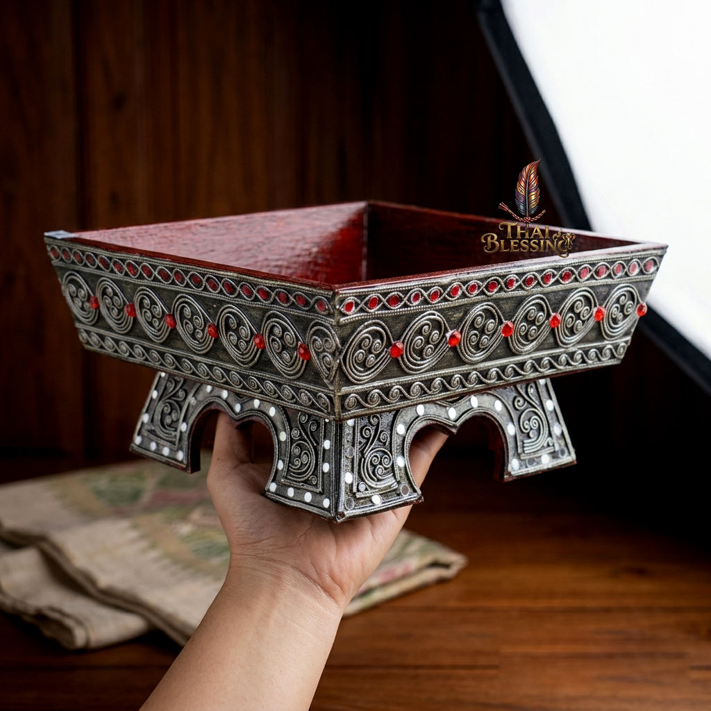 🔱 Handcrafted Traditional Thai Square Wooden Khantoke Series Authentic Hand-Carved Lanna Masterpiece!