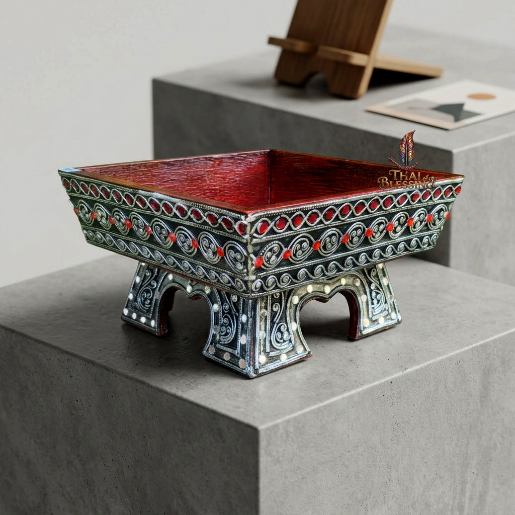 🔱 Handcrafted Traditional Thai Square Wooden Khantoke Series Authentic Hand-Carved Lanna Masterpiece!