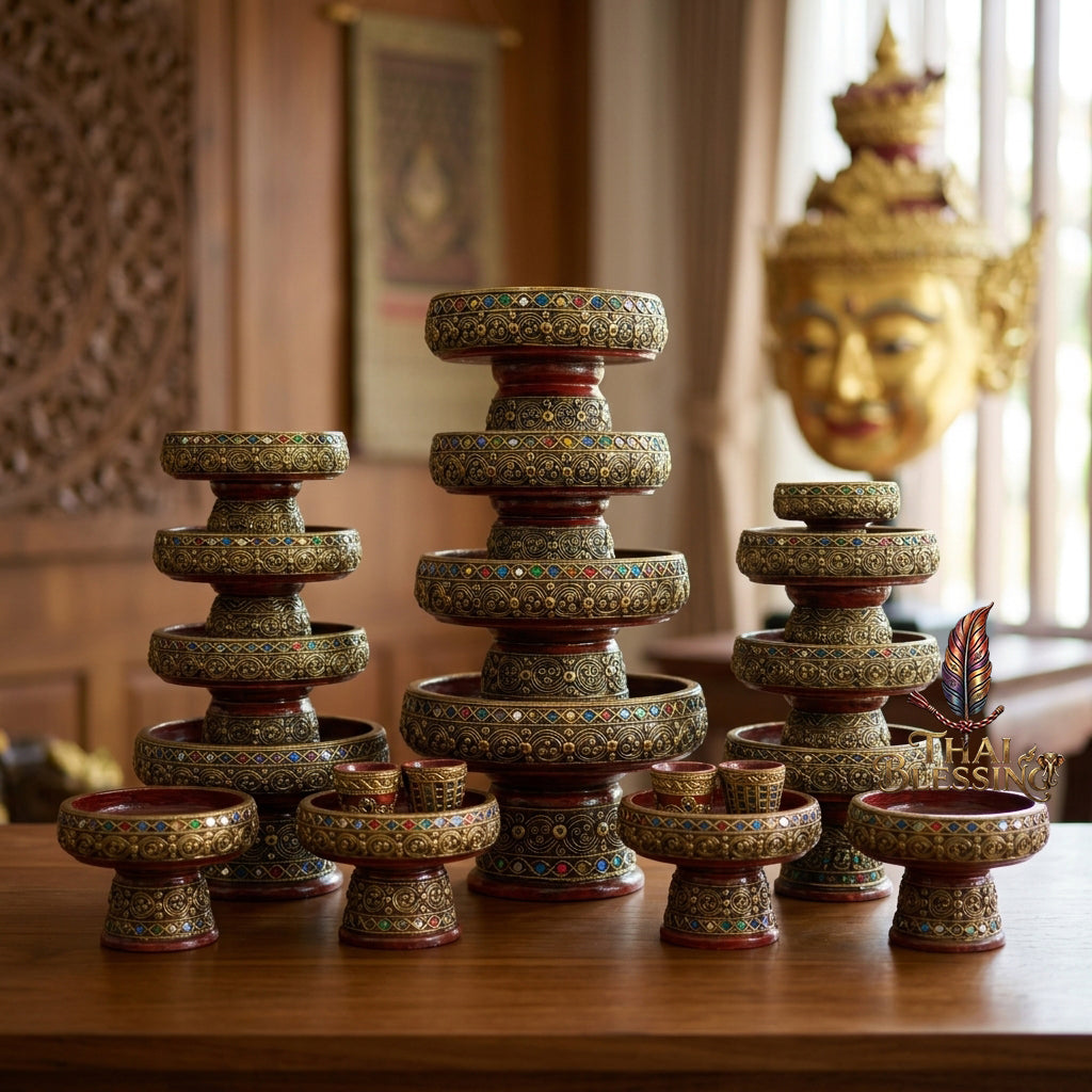 🔱 Handcrafted Traditional Thai Wooden Khantoke Phan-Style Multi-Scale Diameter Spectrum (3" to 14") – Supreme Structural Stability for Mini Amulets, Royal Staging & Sacred Offerings!