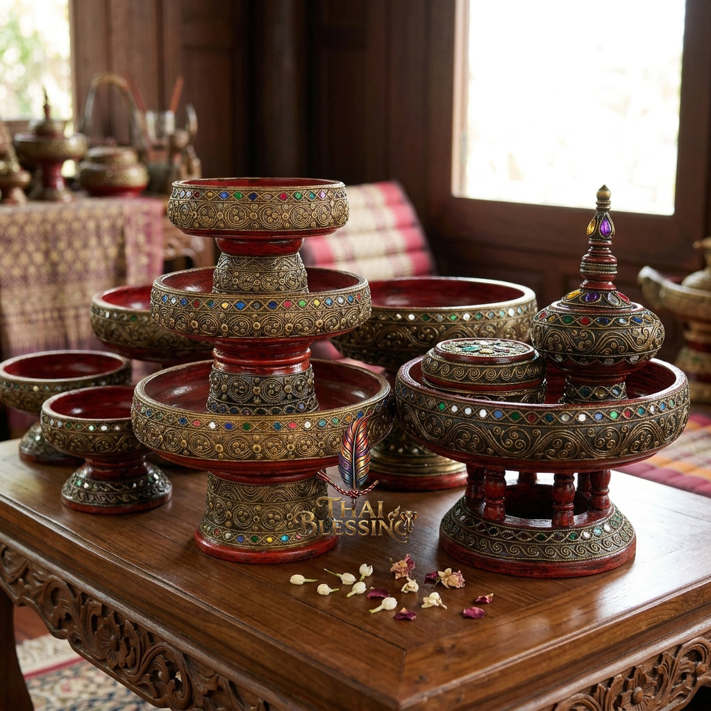 🔱 Handcrafted Traditional Thai Wooden Khantoke Phan-Style Multi-Scale Diameter Spectrum (3" to 14") – Supreme Structural Stability for Mini Amulets, Royal Staging & Sacred Offerings!