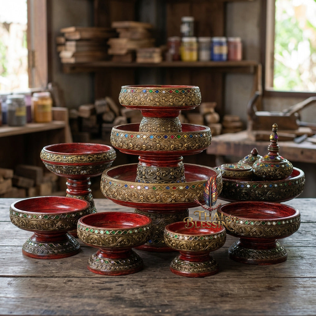 🔱 Handcrafted Traditional Thai Wooden Khantoke Phan-Style Multi-Scale Diameter Spectrum (3" to 14") – Supreme Structural Stability for Mini Amulets, Royal Staging & Sacred Offerings!