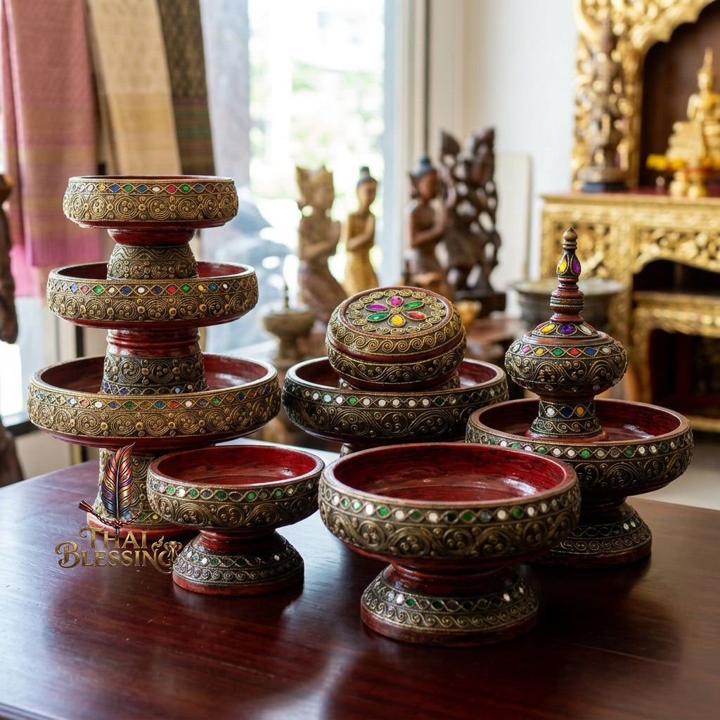 🔱 Handcrafted Traditional Thai Wooden Khantoke Phan-Style Multi-Scale Diameter Spectrum (3" to 14") – Supreme Structural Stability for Mini Amulets, Royal Staging & Sacred Offerings!