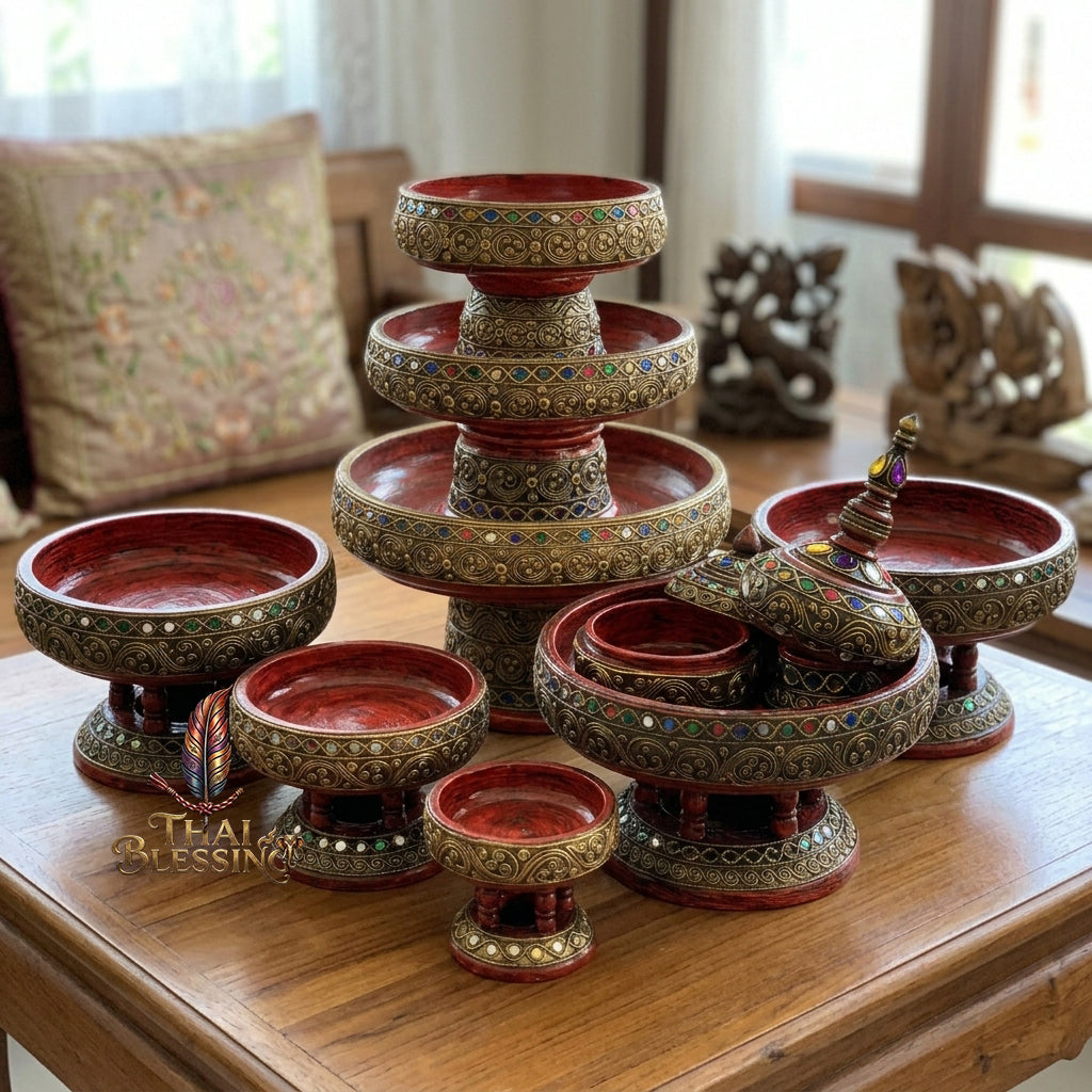 🔱 Handcrafted Traditional Thai Wooden Khantoke Phan-Style Multi-Scale Diameter Spectrum (3" to 14") – Supreme Structural Stability for Mini Amulets, Royal Staging & Sacred Offerings!