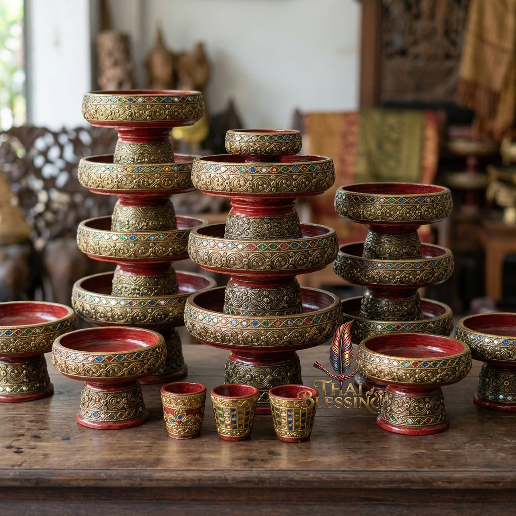 🔱 Handcrafted Traditional Thai Wooden Khantoke Phan-Style Multi-Scale Diameter Spectrum (3" to 14") – Supreme Structural Stability for Mini Amulets, Royal Staging & Sacred Offerings!
