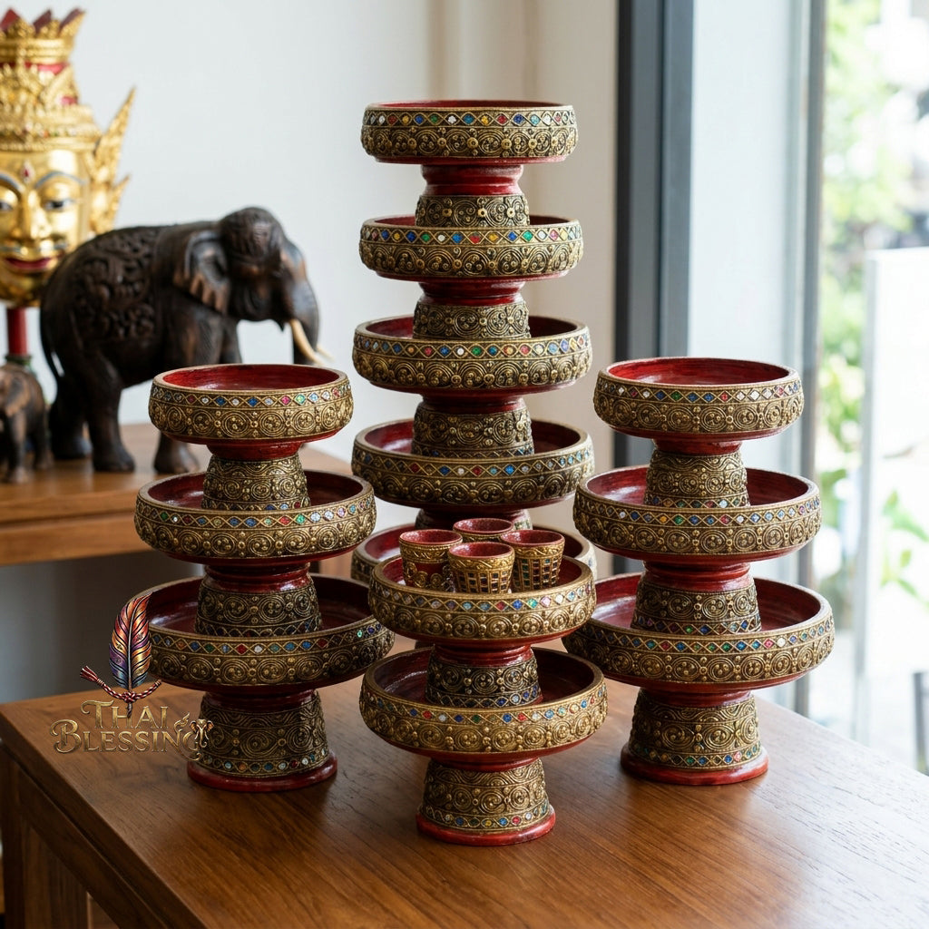 🔱 Handcrafted Traditional Thai Wooden Khantoke Phan-Style Multi-Scale Diameter Spectrum (3" to 14") – Supreme Structural Stability for Mini Amulets, Royal Staging & Sacred Offerings!