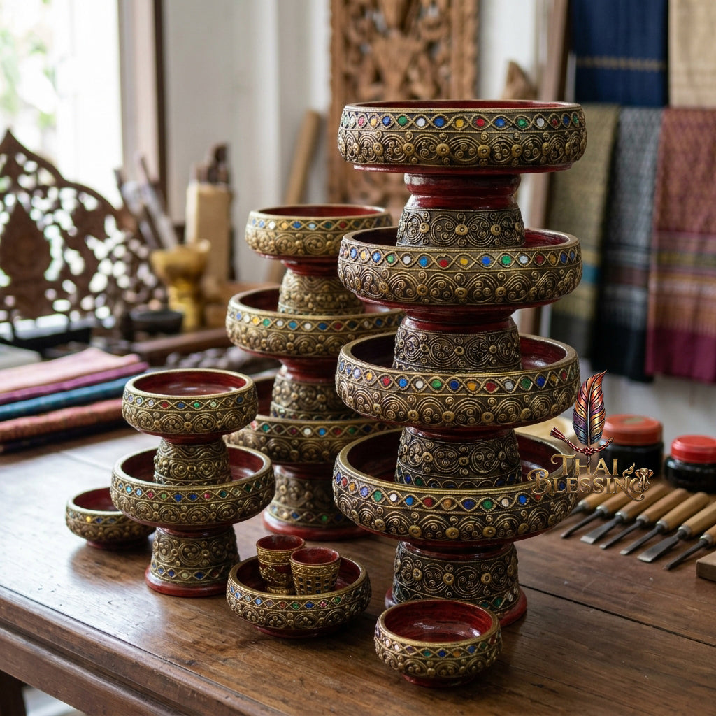 🔱 Handcrafted Traditional Thai Wooden Khantoke Phan-Style Multi-Scale Diameter Spectrum (3" to 14") – Supreme Structural Stability for Mini Amulets, Royal Staging & Sacred Offerings!