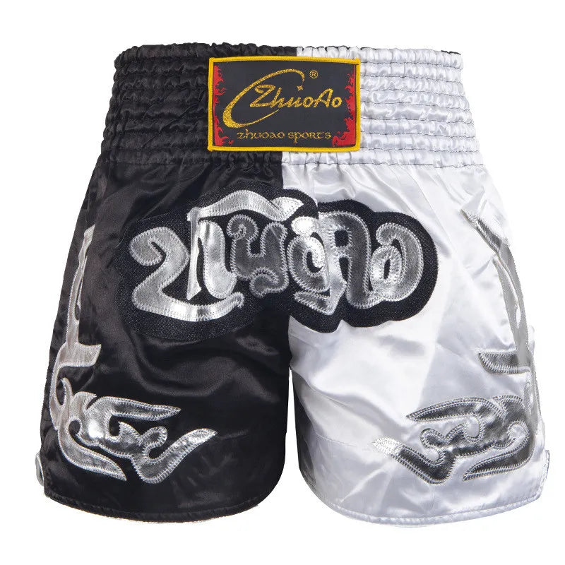 🥊The Apex Warrior Muay Thai Shorts: Professional Combat Performance Trunks – High-Definition Embroidery, Breathable Satin-Polyester, Custom Name/Logo Support, and Traditional Wide-Waistband Fit for Men, Women, and Kids