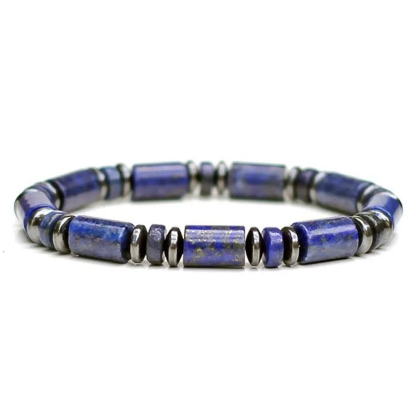 ✨ Lapis Lazuli & Pyrite Hematite Blue Bead Bracelet – Elegant Natural Stone Jewelry for Balance & Prosperity