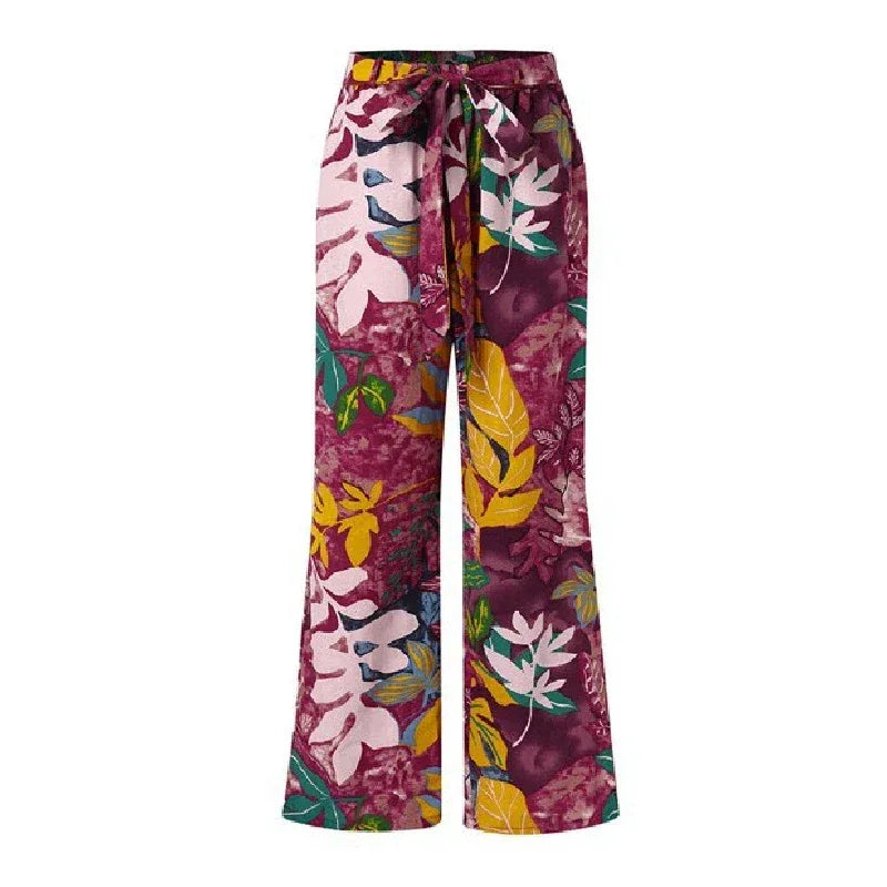 Vintage Floral Wide Leg Pants for Women – Casual Spring and Autumn Pantalones