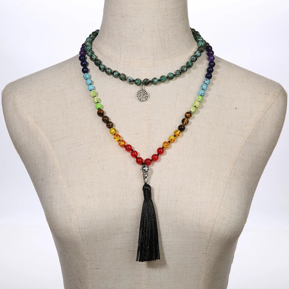 🌟African Turquoise "Evolution & Balance" 108 Mala – 8mm Knotted 7 Chakra Prayer Beads for Transformation &amp; Inner Peace 🧘♂️✨