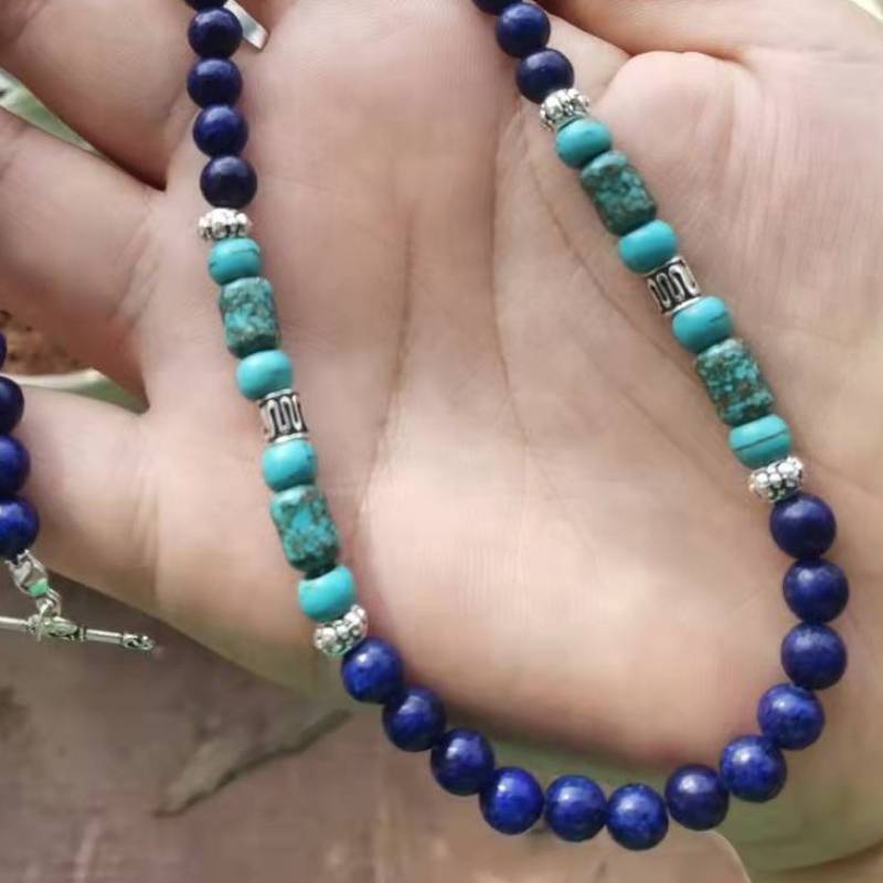 ✨ Men’s Lapis Lazuli & Larimar Necklace – Elegant Natural Stone Jewelry for Confidence & Calm